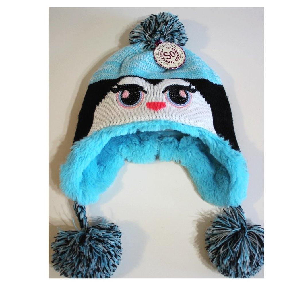 So Girl Aviator Ear Flap Sweater Knit Hat Size S 4 5 6 7 8 Penguin